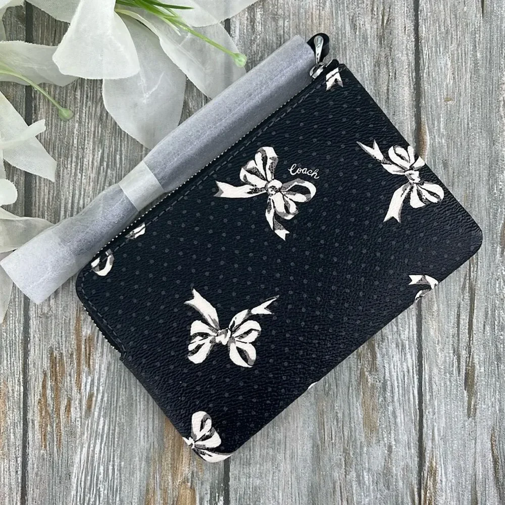 Coach Black and White Bow Print Wristlet Clutch